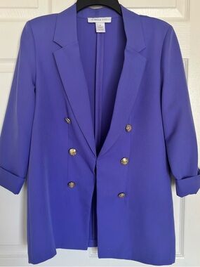 Carole Wren Purple Blazer Size M Gold Button Double Breasted Jacket Chic Stateme
